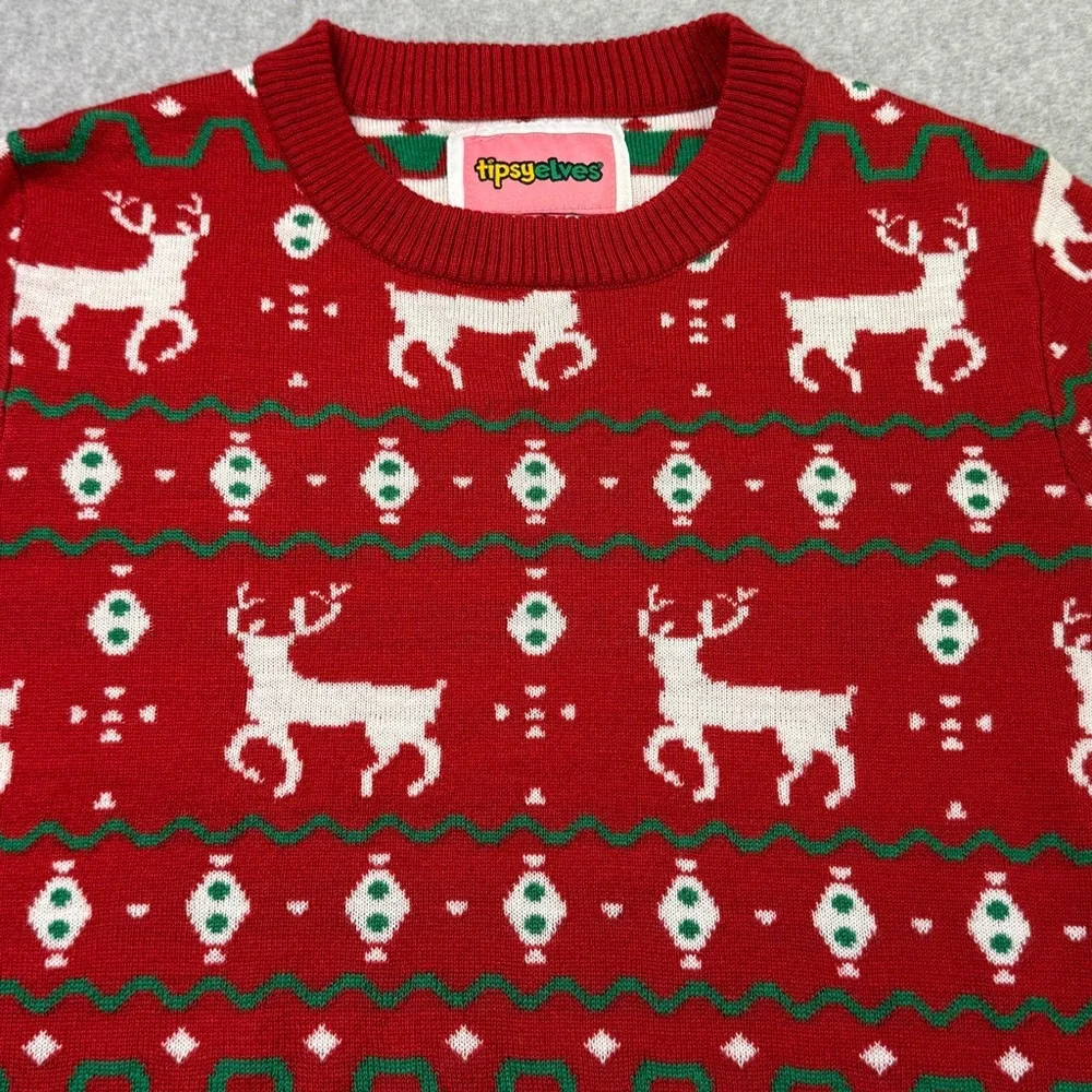 Tipsy Elves Women’s Christmas Sweater Dress Red Reindeer Ugly Holiday Party‎ M